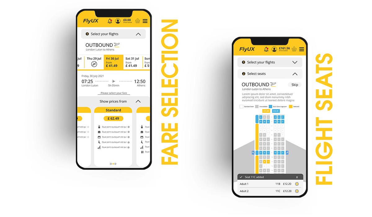 FlyUX app Fare selection